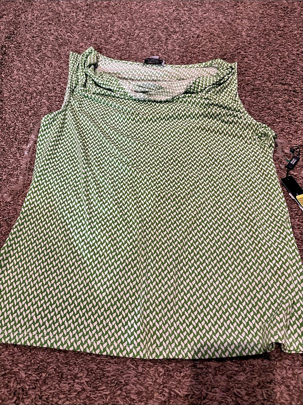 Tahari Geometric Blouse in Green & White Size Large NWT
